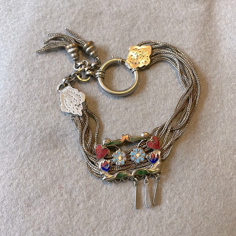 Silvertone enamel Ottoman Style Slide Bracelet